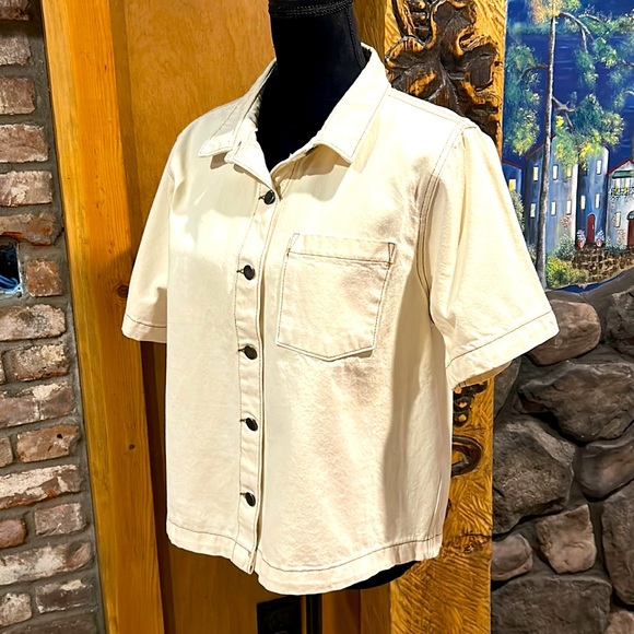 NWT Cream Denim Button Up Crop Jacket Jacket Large - Picture 2 of 4